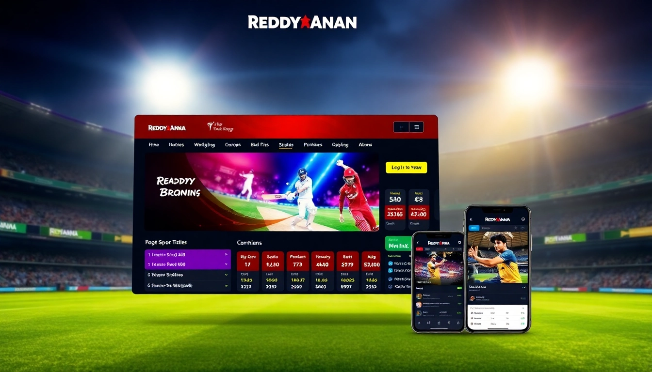 Reddy Anna sportsbook platform showcasing live cricket betting, emphasizing trust and user engagement with vibrant visuals and real-time odds.