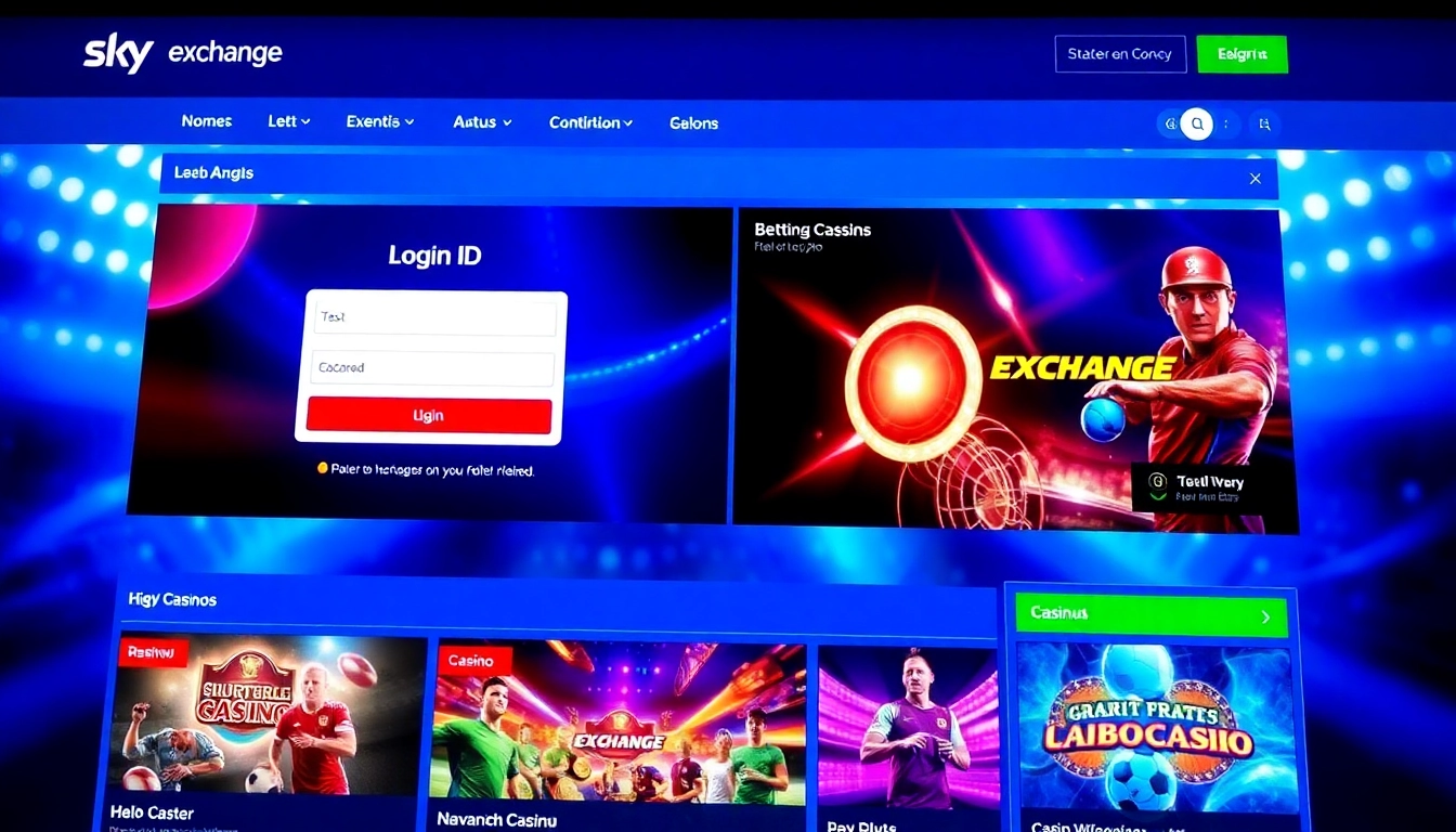 Sky Exchange ID login screen showcasing secure access to live casino and sports betting, user-friendly interface for seamless gaming.