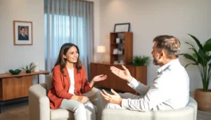 Terapia par Lublin: Fotel, para w rozmowie, przyjazne wnętrze, atmosfera zaufania, profesjonalny psychoterapeuta