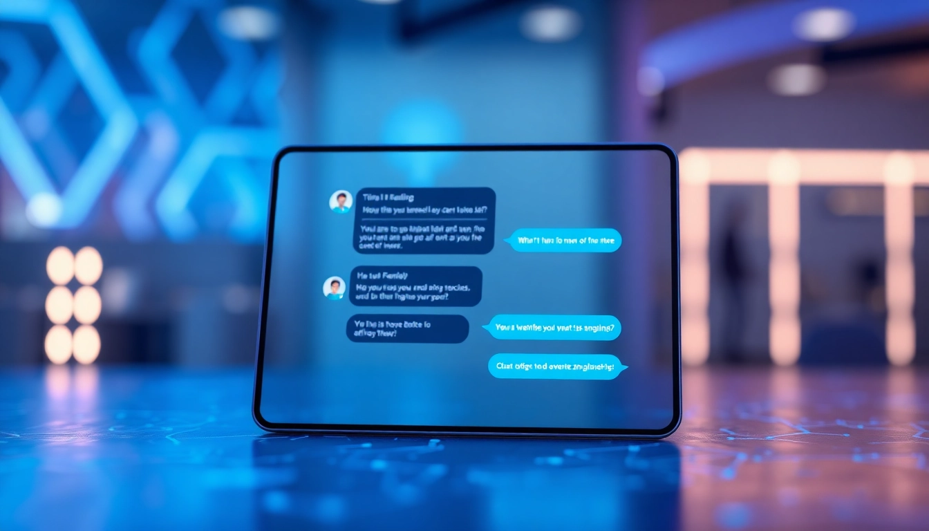 Digital interface of a chatbot conversation with a futuristic design and glowing accents.
