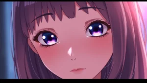 AI girlfriend nsfw engaging in flirtatious conversation with lifelike facial expressions and subtle background lighting.