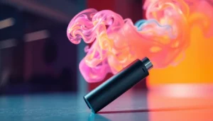 Vozol Puff disposable vape device in hand with vibrant vapor clouds, showcasing its modern design and high puff capacity, ideal for vaping enthusiasts.