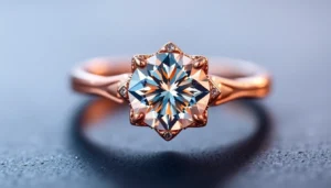 Red gold engagement ring with sparkling diamond, highlighting warmth and luxury craftsmanship for special moments
