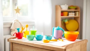 High-quality baby feeding set for weaning in bright colors, silicone utensils with playful