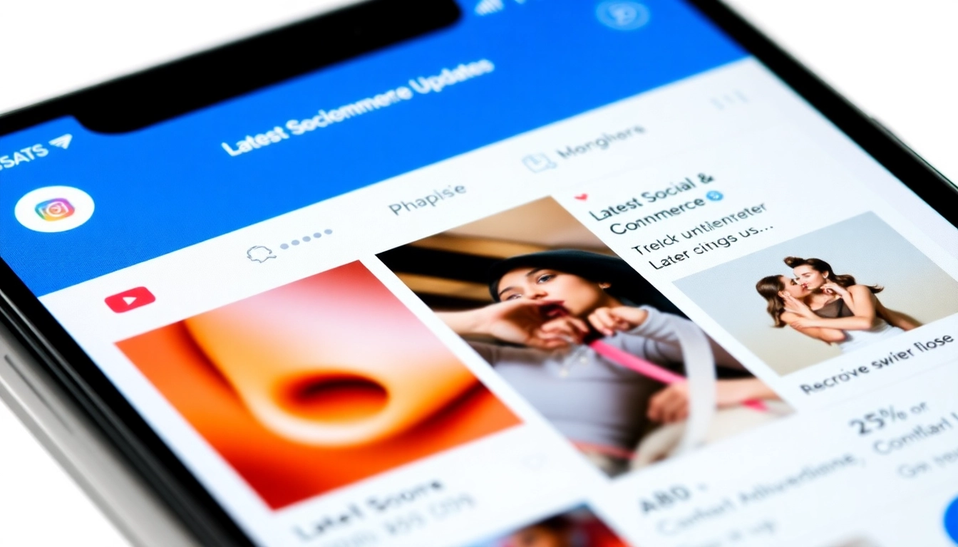 Illustration of social media shopping feed highlighting Latest Social Commerce Updates and user