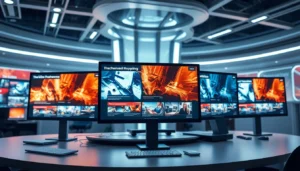 Up-to-date technology news displayed on digital screens with vibrant graphics for Tech News readers
